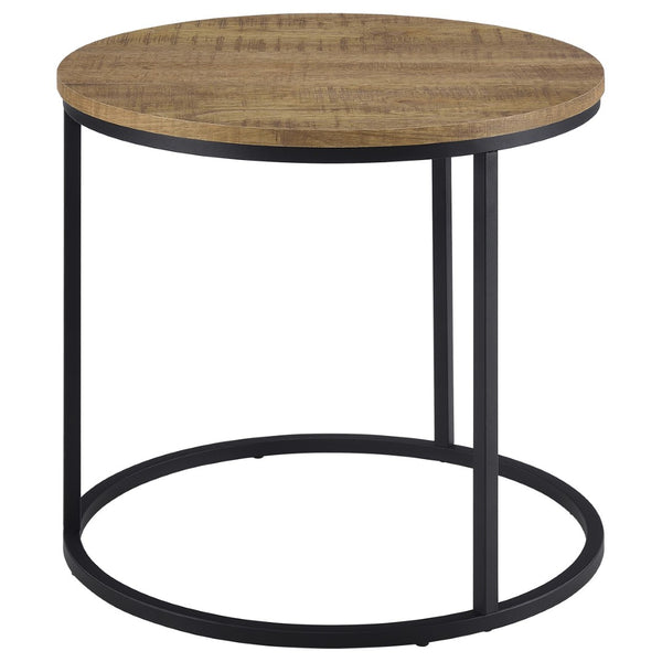 English Elm Arrize Mango Grain Round End Table with Matte Black Metal Base for Modern Living B062P518393