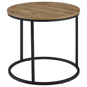 English Elm Arrize Mango Grain Round End Table with Matte Black Metal Base for Modern Living B062P518393