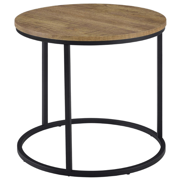English Elm Arrize Mango Grain Round End Table with Matte Black Metal Base for Modern Living B062P518393