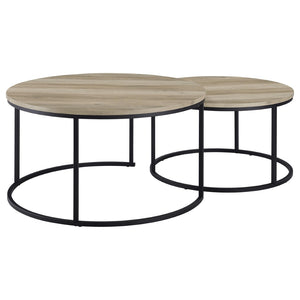 English Elm Arrize Round Nesting Coffee Tables Rustic Pine Finish with Matte Black Metal Bases B062P518394
