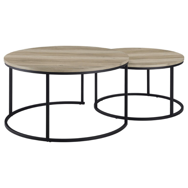 English Elm Arrize Round Nesting Coffee Tables Rustic Pine Finish with Matte Black Metal Bases B062P518394