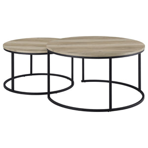 English Elm Arrize Round Nesting Coffee Tables Rustic Pine Finish with Matte Black Metal Bases B062P518394