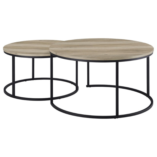 English Elm Arrize Round Nesting Coffee Tables Rustic Pine Finish with Matte Black Metal Bases B062P518394