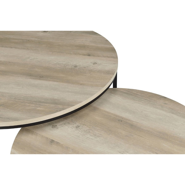 English Elm Arrize Round Nesting Coffee Tables Rustic Pine Finish with Matte Black Metal Bases B062P518394