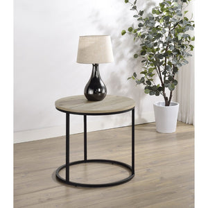 English Elm Arrize Round Side Table Weathered Pine Top Slim Metal Base for Living Room Corners B062P518395