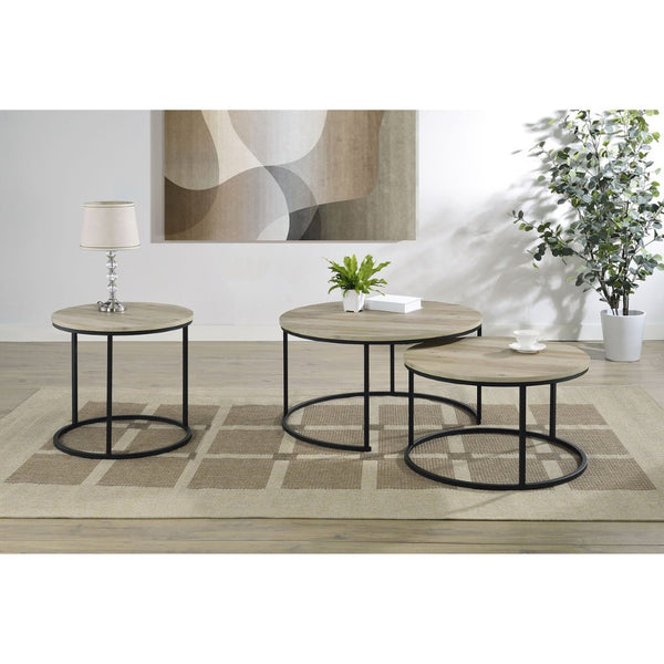 English Elm Arrize Round Side Table Weathered Pine Top Slim Metal Base for Living Room Corners B062P518395