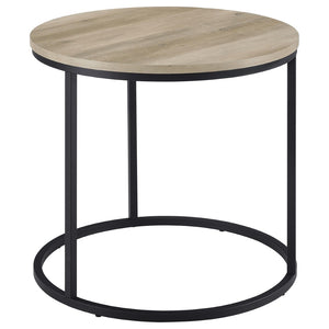 English Elm Arrize Round Side Table Weathered Pine Top Slim Metal Base for Living Room Corners B062P518395