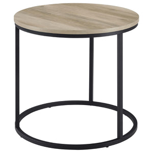 English Elm Arrize Round Side Table Weathered Pine Top Slim Metal Base for Living Room Corners B062P518395
