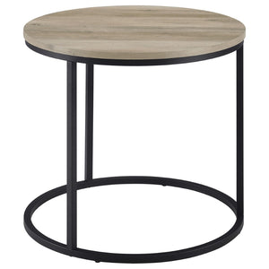 English Elm Arrize Round Side Table Weathered Pine Top Slim Metal Base for Living Room Corners B062P518395