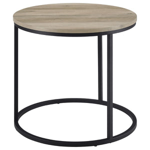 English Elm Arrize Round Side Table Weathered Pine Top Slim Metal Base for Living Room Corners B062P518395