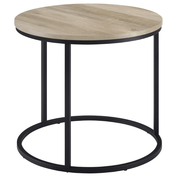 English Elm Arrize Round Side Table Weathered Pine Top Slim Metal Base for Living Room Corners B062P518395