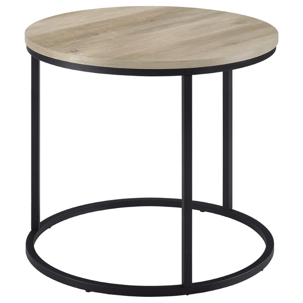 English Elm Arrize Round Side Table Weathered Pine Top Slim Metal Base for Living Room Corners B062P518395