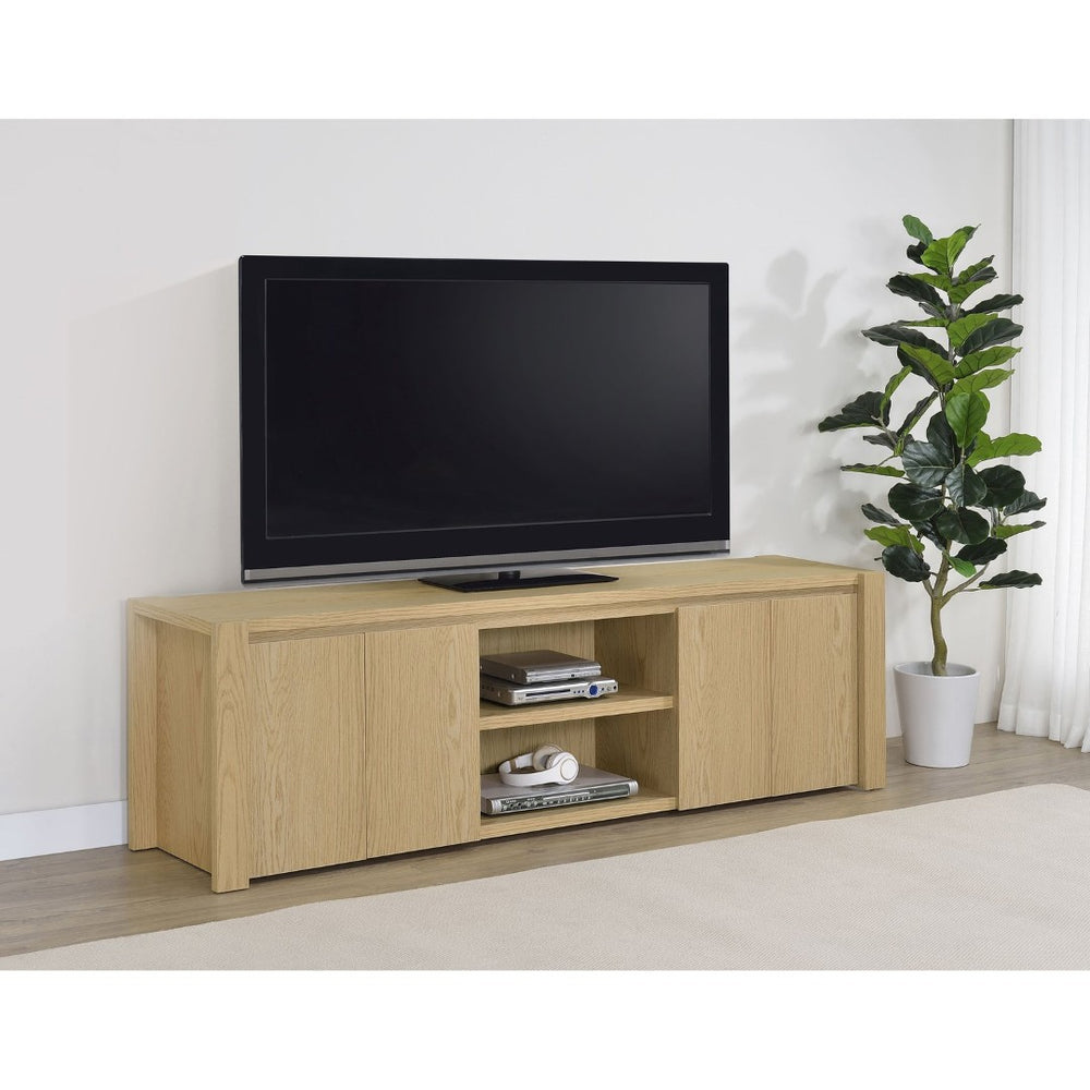 English Elm Susac Transitional Light Oak Media Console with Four Doors and Open Center Shelving B062P518402