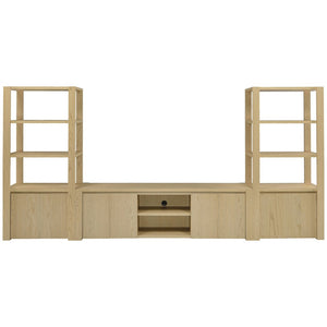English Elm Susac Transitional Light Oak Media Console with Four Doors and Open Center Shelving B062P518402