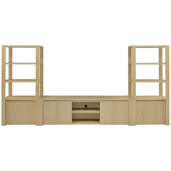 English Elm Susac Transitional Light Oak Media Console with Four Doors and Open Center Shelving B062P518402