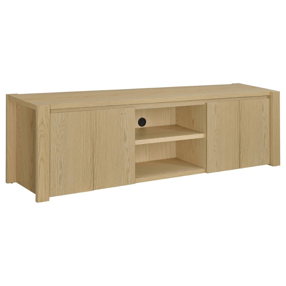 English Elm Susac Transitional Light Oak Media Console with Four Doors and Open Center Shelving B062P518402