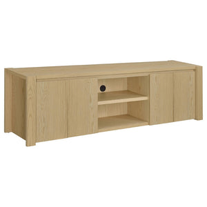 English Elm Susac Transitional Light Oak Media Console with Four Doors and Open Center Shelving B062P518402