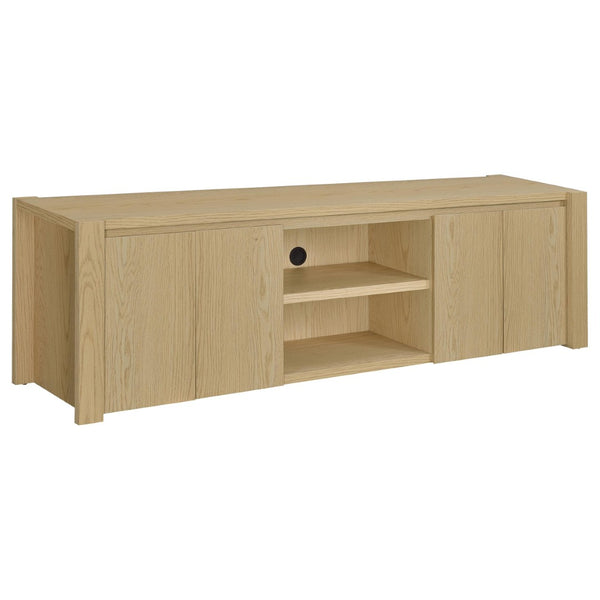 English Elm Susac Transitional Light Oak Media Console with Four Doors and Open Center Shelving B062P518402