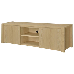 English Elm Susac Transitional Light Oak Media Console with Four Doors and Open Center Shelving B062P518402