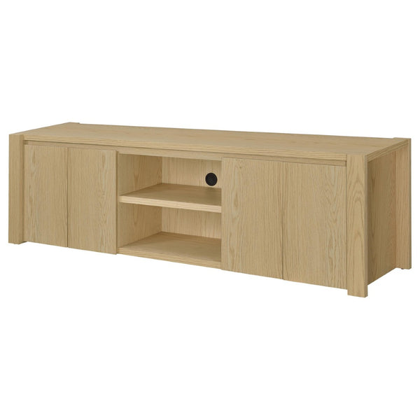 English Elm Susac Transitional Light Oak Media Console with Four Doors and Open Center Shelving B062P518402