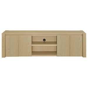 English Elm Susac Transitional Light Oak Media Console with Four Doors and Open Center Shelving B062P518402