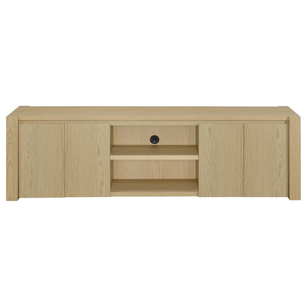 English Elm Susac Transitional Light Oak Media Console with Four Doors and Open Center Shelving B062P518402