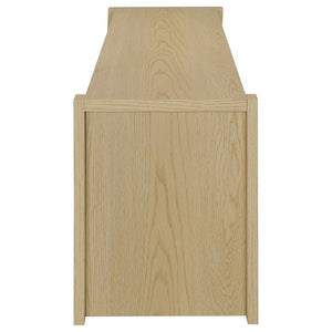 English Elm Susac Transitional Light Oak Media Console with Four Doors and Open Center Shelving B062P518402