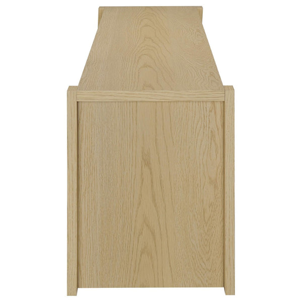 English Elm Susac Transitional Light Oak Media Console with Four Doors and Open Center Shelving B062P518402