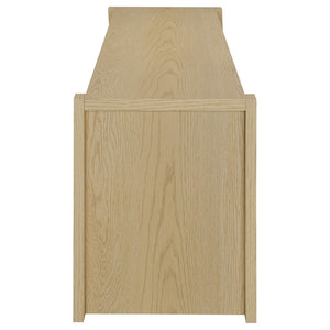 English Elm Susac Transitional Light Oak Media Console with Four Doors and Open Center Shelving B062P518402