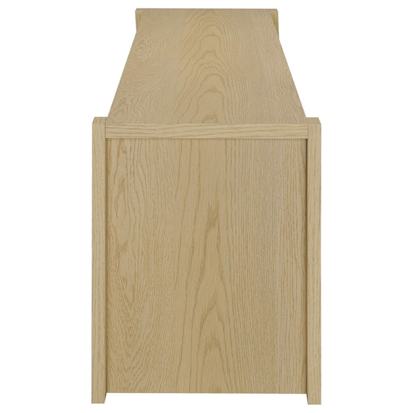 English Elm Susac Transitional Light Oak Media Console with Four Doors and Open Center Shelving B062P518402