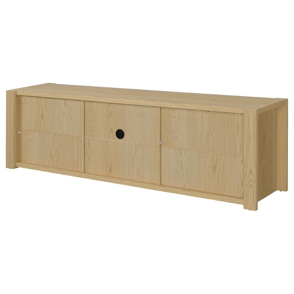 English Elm Susac Transitional Light Oak Media Console with Four Doors and Open Center Shelving B062P518402