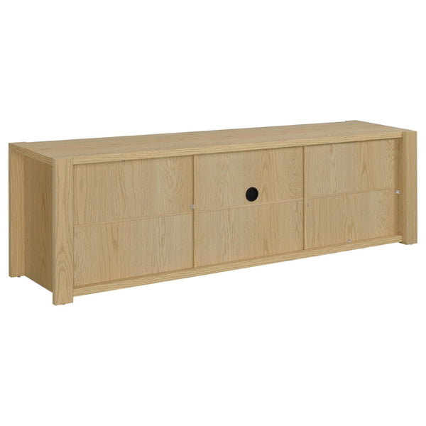 English Elm Susac Transitional Light Oak Media Console with Four Doors and Open Center Shelving B062P518402