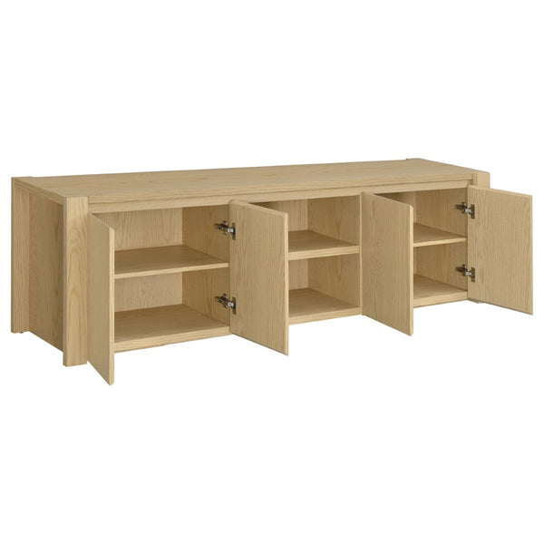 English Elm Susac Transitional Light Oak Media Console with Four Doors and Open Center Shelving B062P518402