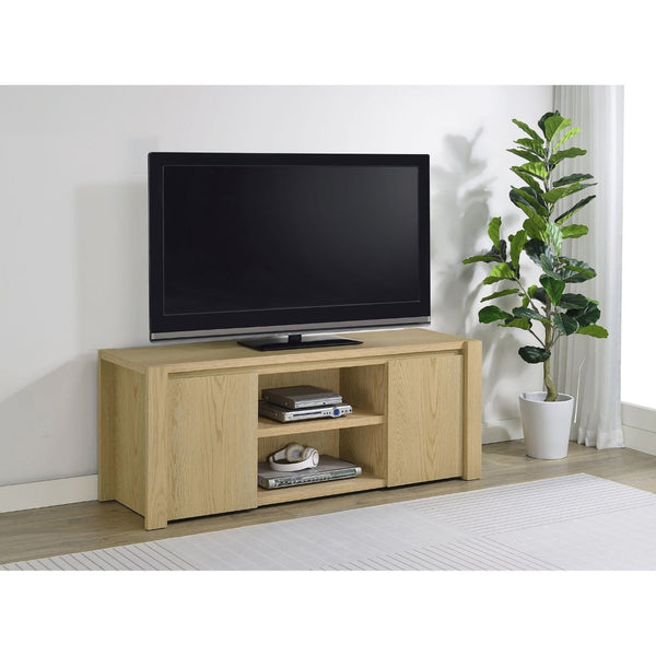 English Elm Susac 60 Inch Oak Media Console with Side Cabinets for Transitional Living Rooms B062P518403