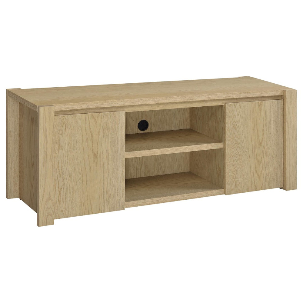 English Elm Susac 60 Inch Oak Media Console with Side Cabinets for Transitional Living Rooms B062P518403