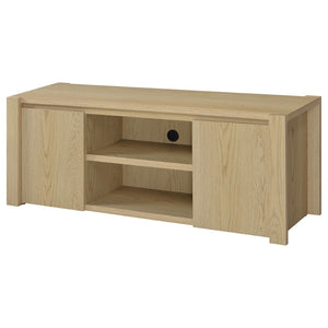 English Elm Susac 60 Inch Oak Media Console with Side Cabinets for Transitional Living Rooms B062P518403