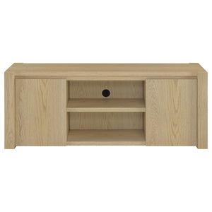 English Elm Susac 60 Inch Oak Media Console with Side Cabinets for Transitional Living Rooms B062P518403