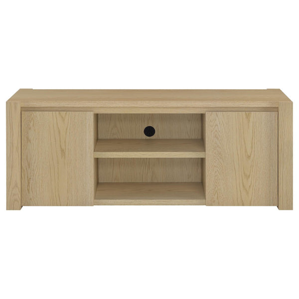 English Elm Susac 60 Inch Oak Media Console with Side Cabinets for Transitional Living Rooms B062P518403
