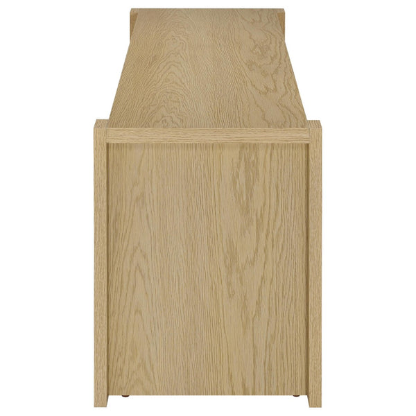 English Elm Susac 60 Inch Oak Media Console with Side Cabinets for Transitional Living Rooms B062P518403