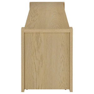 English Elm Susac 60 Inch Oak Media Console with Side Cabinets for Transitional Living Rooms B062P518403
