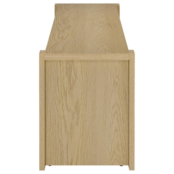 English Elm Susac 60 Inch Oak Media Console with Side Cabinets for Transitional Living Rooms B062P518403