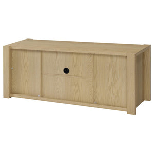 English Elm Susac 60 Inch Oak Media Console with Side Cabinets for Transitional Living Rooms B062P518403