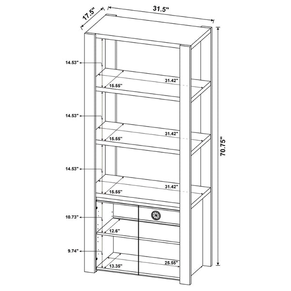 English Elm Susac Tall Pier Cabinet with Open Shelves and Lower Doors in Light Oak Finish B062P518404