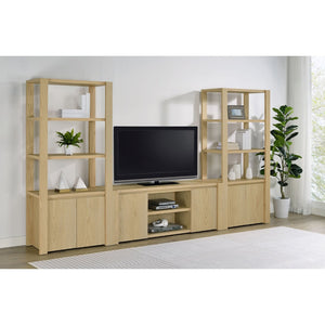 English Elm Susac Tall Pier Cabinet with Open Shelves and Lower Doors in Light Oak Finish B062P518404