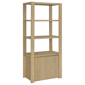 English Elm Susac Tall Pier Cabinet with Open Shelves and Lower Doors in Light Oak Finish B062P518404