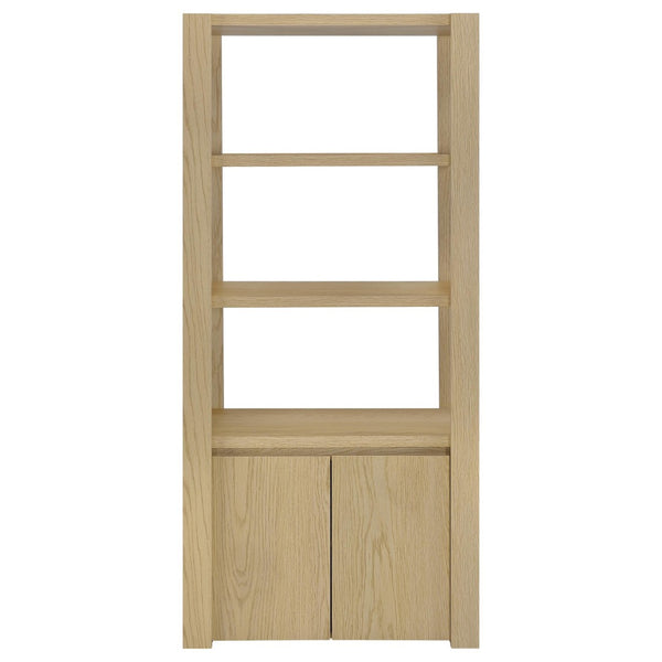 English Elm Susac Tall Pier Cabinet with Open Shelves and Lower Doors in Light Oak Finish B062P518404