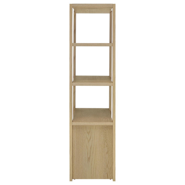 English Elm Susac Tall Pier Cabinet with Open Shelves and Lower Doors in Light Oak Finish B062P518404
