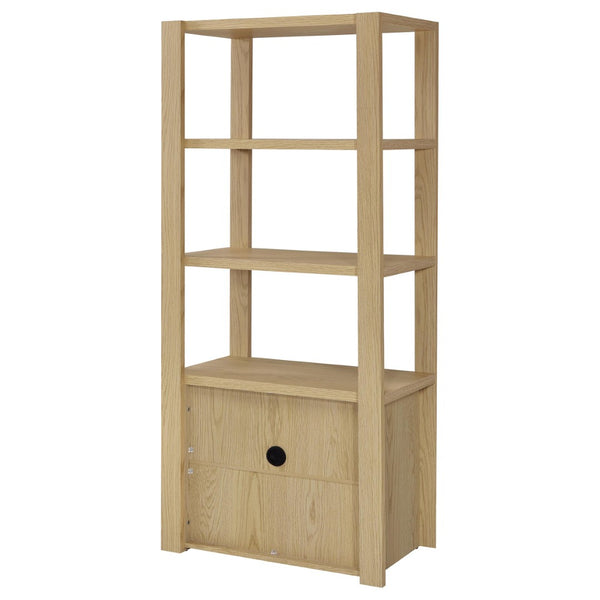 English Elm Susac Tall Pier Cabinet with Open Shelves and Lower Doors in Light Oak Finish B062P518404