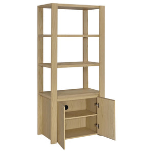 English Elm Susac Tall Pier Cabinet with Open Shelves and Lower Doors in Light Oak Finish B062P518404