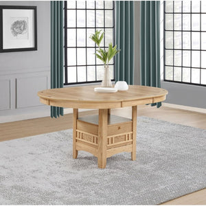 English Elm Davis Light Oak Pedestal Dining Table with Extension Leaf and Built-In Storage B062P518408